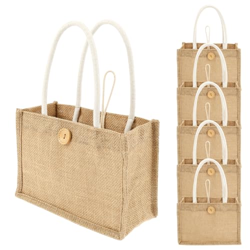 12/6Pcs Burlap Tote Bag with Handle, Waterproof Burlap Bags, Reusable Jute Tote for Groceries Beach Day