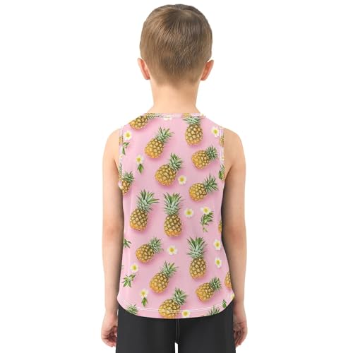 JUNZAN Funny Pineapples Fruit Pink Boys Athletic Tank Top Sleeveless Casual Vest Tees Workout Shirts for Travel Swim 3T3