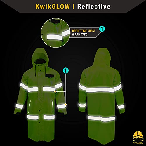 Kwiksafety - Charlotte, Nc - Torrent High Visibility Rain Gear - Foldable Hood - Class 3 Ansi Osha Reflective Waterproof Trench Safety Jacket/Medium #TOP4