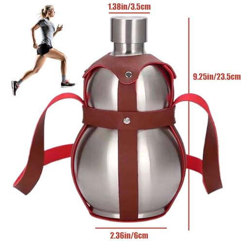 Bouteille d'eau en forme de gourde acier inoxydable finition sangle