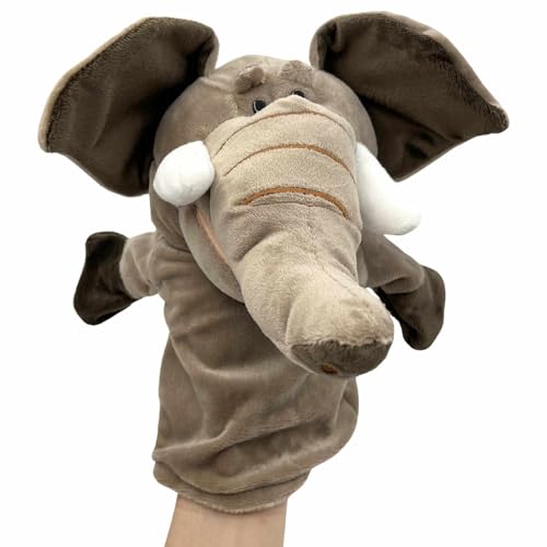 PLAYZOCO Marioneta Mano Peluche de Elefante, Títere de Mano de Elefante, Finger Puppet, Marioneta Animales, Juguete Educativo, Material Algodón de Felpa y PP, Tamaño 25 cm, Diseño Elefante