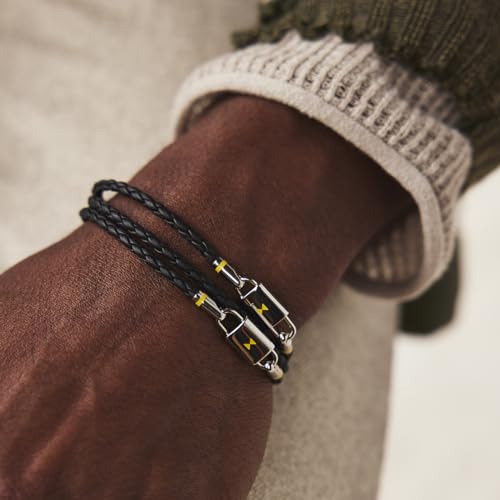 MVMT Men's Jewelry - Fashion Accessory - Stainless Steel Leather Braided Double Wrap Bracelet - Black/Silver3