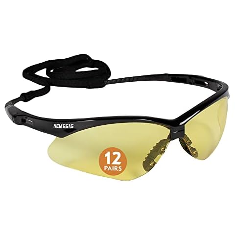 KleenGuard™ V30 Nemesis™ Safety Glasses (25659), Amber (Yellow) Lenses, Black Frame, Unisex for Men and Women (Qty 12) Cover