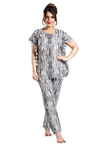 Image of Fabme Women's Cotton Printed Kaftan and Pyjama Set