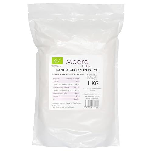Canela Ceylán Bio, en polvo 1kg, Vegana, 100% Natural y Ecológica, Sin aditivos, ni conservantes, No GMO