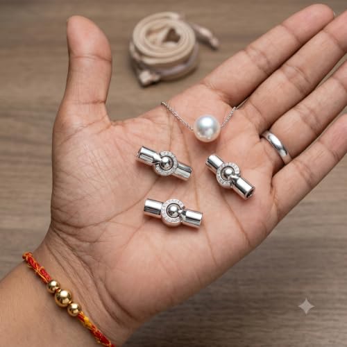 Image of Beadsnfashion 10 Pcs Tube Cylinder Magnetic Clasps 24x11mm, 5mm Hole Size, Silver Finish | Premium Magnetic Clasp for Jewellery Making, Bracelets & Necklaces | Essential Jewelry Findings for DIY Crafting