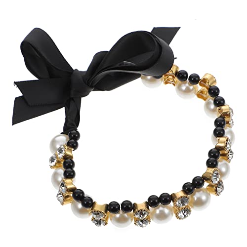 POPETPOP Pet Pearl Collar for Dogs and Cats Elegant Party Costume Necklace with Bow Decor for Weddings and Photography Comfortable Material
