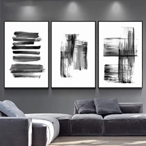 Coups de pinceau noir et blanc toile impression encre triptyque