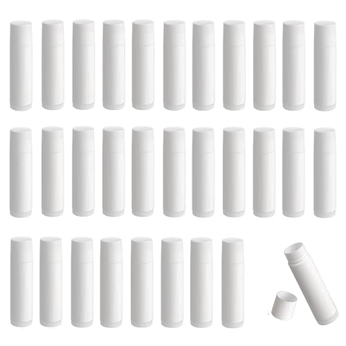 HXJDAM lippenstifthülsen leer 30 Stück Leer Kunststoff Lippenstift Tubes Lippenpflegestift Behälter für DIY Hausgemachte Lippenbalsams Nachfüllbar mit Kappe (Weiß 5ml)