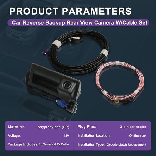 Image of Car Reverse Backup Rear View Camera W /Cable Set 56D827566A Replacement for VW Tiguan 2008-2014 Passat B7 Jetta 2011-2014 Touareg RCD510 /RNS510 /RNS315 /RCD310