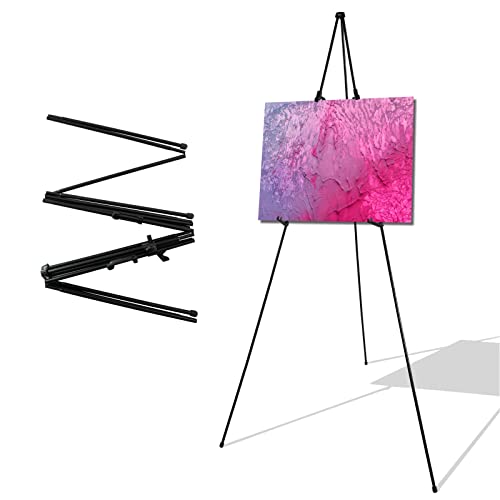 IN WHICH BAY 63\" Tall Folding Easel for Display, Instant Poster Easel, Floor Standing Easel Wedding Sign Stand Black Steel Metal Telescoping Art Easel Stand (BLACK-1PACK)