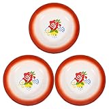 SHINEOFI Vintage Emaille Teller 3 Stück 16cm mit Chinesischem Blumenmuster Multifunktional für Obst Snacks und Desserts Rotes Emaillegeschirr für Restaurant und Picknick