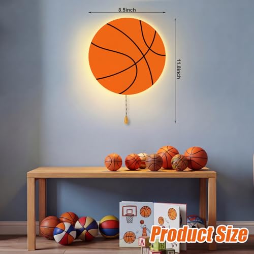 Image of Aurelema Basketball Night Light Wall Lamp Sleeping Nursery Lighting Cute Floating Battery Operated Hanging Lamp for Baby Boys Girls Bedroom Room Nursery Wall Decorations