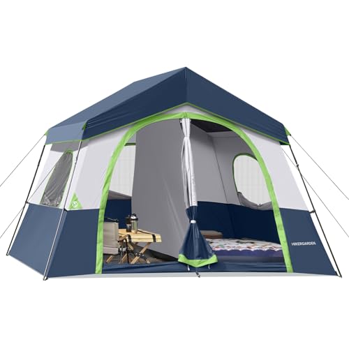 Image of HIKERGARDEN 6-8 Person Camping Tent - Portable Family Cabin Tent for Camp, Windproof Fabric Camp Tent Outdoor for Hiking, Backpacking, Traveling