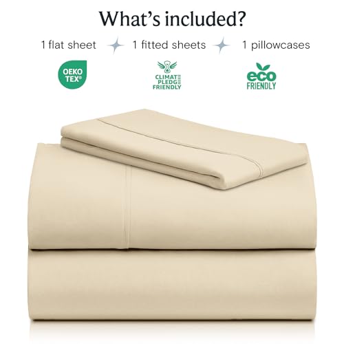Image of LuxClub Twin Sheets - Soft Kids Bed Sheets, 3 PC Deep Pockets 18 inch Eco Friendly Wrinkle Free Fitted Sheets Machine Washable Hotel Bedding Silky Soft Cream