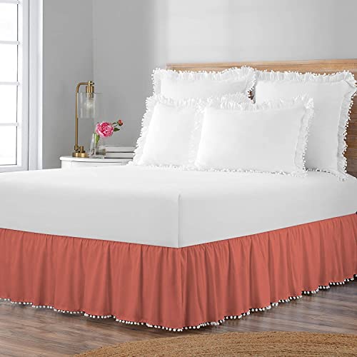 Queen Size 550-TC Egyptian Cotton Pom Pom Bed Skirt, Three