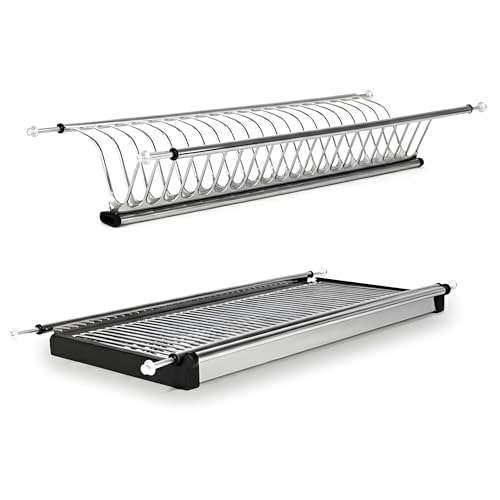 ALK Escurreplatos Acero Inoxidable AISI 304 con Bandeja – Escurridor Platos y Vasos – Organizador Cocina – Escurreplatos Armario – Disponible en Dos Acabados (Acero Inoxidable, M600)