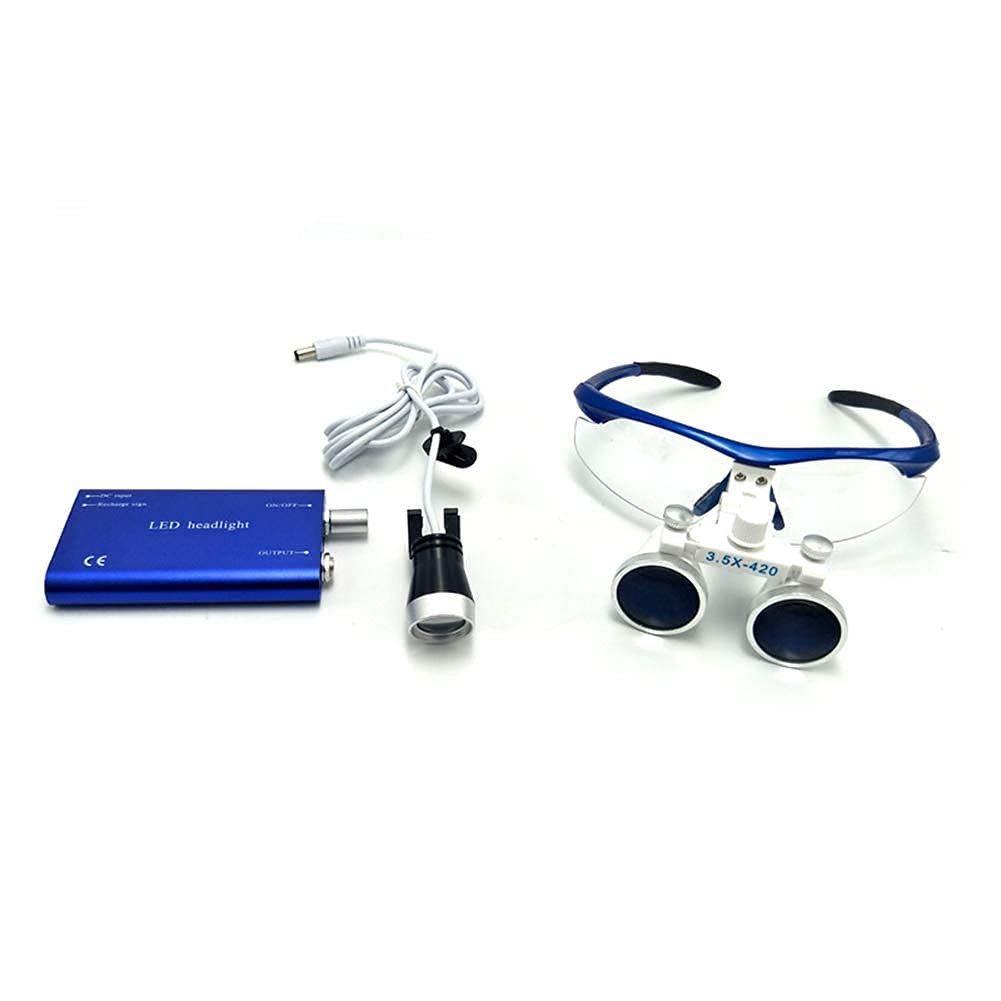 JOZZY Lupa,con Luz, Binocular Quirúrgico 3.5X 420Mm Distancia de Trabajo Vidrio Óptico con Lámpara de Luz de Cabeza LED+Caja de Aluminio