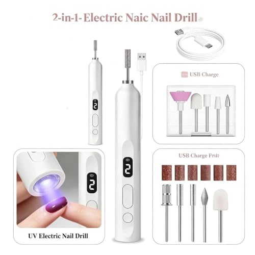 Bezprzewodowy zestaw wiertarek do paznokci, elektryczny pilnik do paznokci do domowego salonu manicure i pedicure (WHITE)