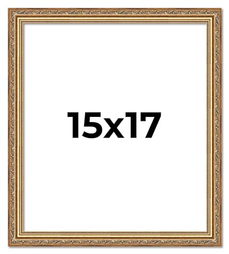 Poster Palooza 15x17 Traditional Antique Gold Complete Wood Picture Frame with UV Acrylic Plexiglass, Foam Board Backing & Hardware Included