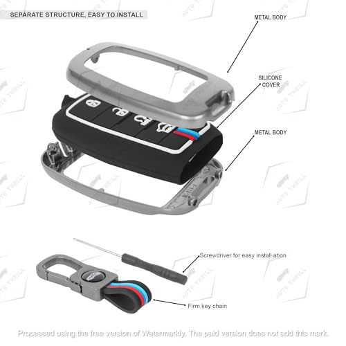 Image of Auto Thrill Premium Metal Key Cover for Kia Seltos, Carens, Sonet - 4 Button Smart Key (Black)