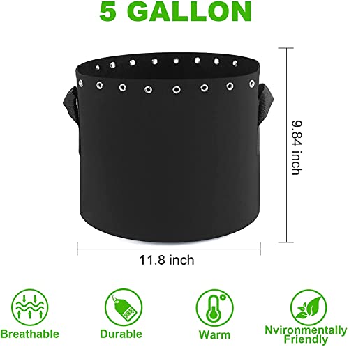 5 Gallon Plant Grow Bags, 5-Pack Thickened Non-woven Aeration Fabric Pots with Handles and Holes - Image 3