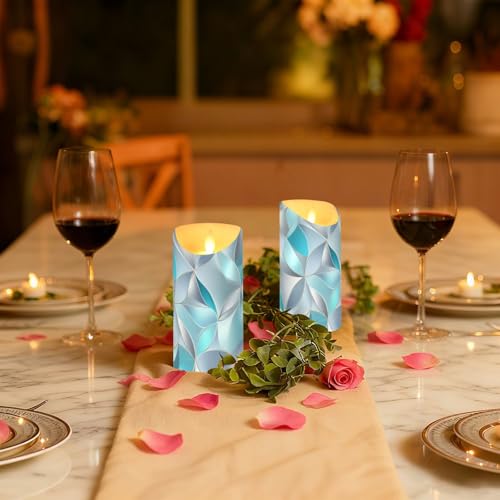 Bougies de table d'exception en verre bleu et gris pour une décoration raffinée