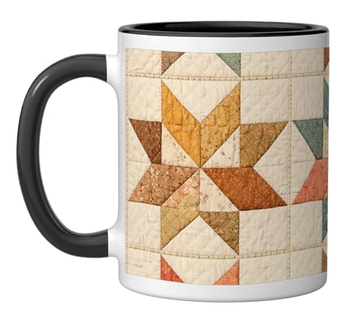 Taza de cerámica para quilting 11 onzas negro/blanco miniatura 1