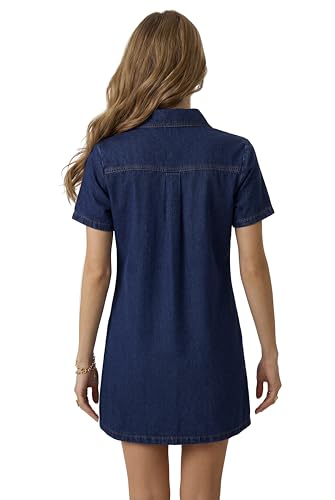 Image of KIFOVEN Women's Collared V Neck Short Sleeve Zipper A Line Casual Mini Denim Dress