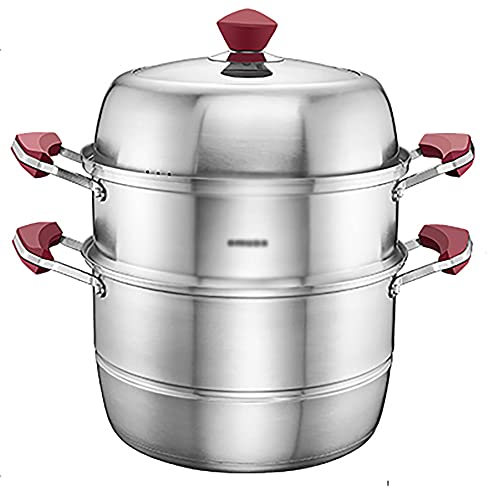 Olla Vaporera De Acero Inoxidable De 26 Cm con Fondo Doble Grueso para Cocina De Inducción A Gas con Ollas Y Vaporeras.,