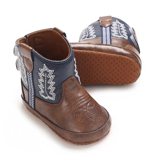 Image of Karwuiio Toddler Baby Boys Girls Western Cowboy Boots First Walker Crib Shoes Soft Sole Non-Slip Moccasins Bootie