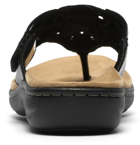 Clarks Clarks Women's Laurieann Mia Flat Sandal, Black Leather, 8.5