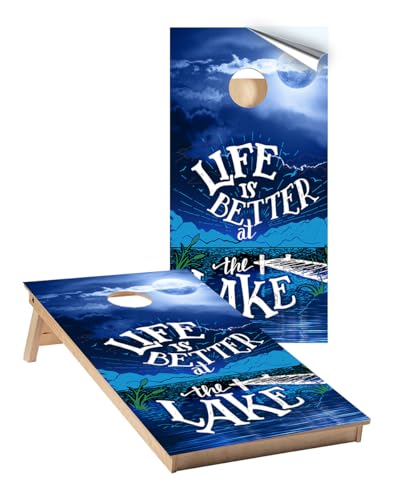Cornhole Board Wraps 433 - Life Is Better At The Lake Cornhole Game Graphic Decals - Includes Application Squeegee - Set of (2) 25