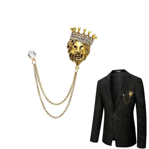 KGCGJVB Lion Pin Lapel Chain for Men Vintage Animal Brooch Jewelry Suit Accessories Mens Charm Brooches Gold Chains for Suits Vest Tie Pins Mens Fashion Chain Accessory