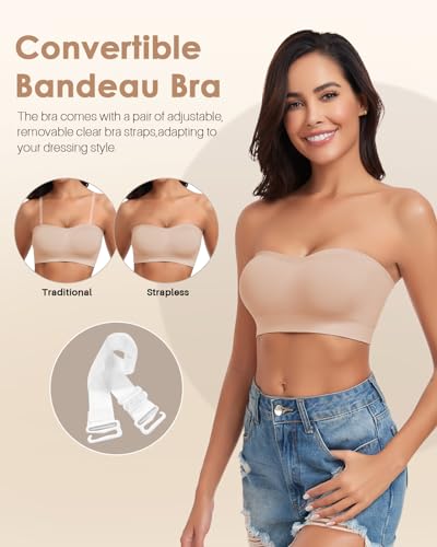 Strapless Bra for Women Bandeau Bras Seamless Wireless Padded Bandeau Top Non-Slip Tube Top4