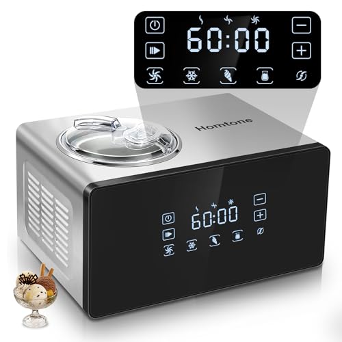 Homtone Ice Cream Maker Fully Automatic with Compressor, 4 Modes, Adjustable softness, Adjusted Speed 1.6 Quart Ice Cream + Yogurt Maker, LCD Touch Screen Homemade Soft & Hard Ice Cream Machine