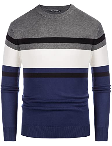 Pull rayé homme tricot fin bleu marine noir blanc pull-over col rond XXL