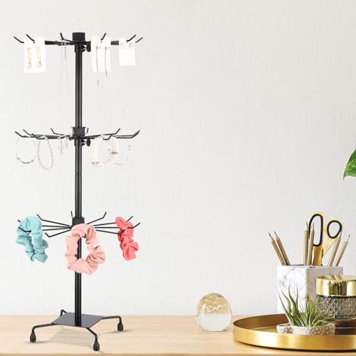 Image of Ziliny 4 Pcs Rotating Jewelry Display stand Hanging Jewelry Rack Metal Spinning Display Stand with Hooks for Necklace Bracelet Earring Selling(3 Tier,Black)