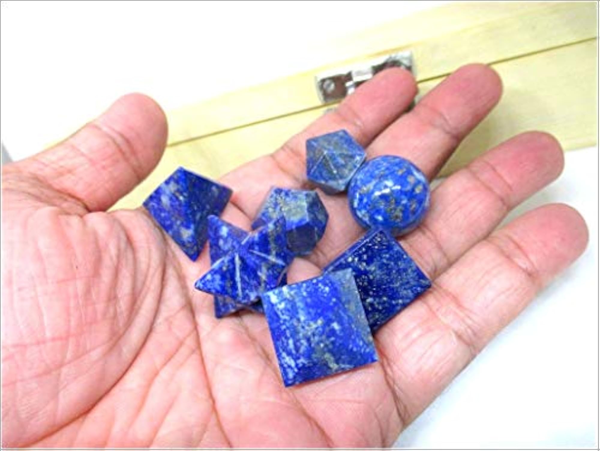 7 Chakra Lapis Lazuli Geometry Stone Set with Box, Healing Crystals