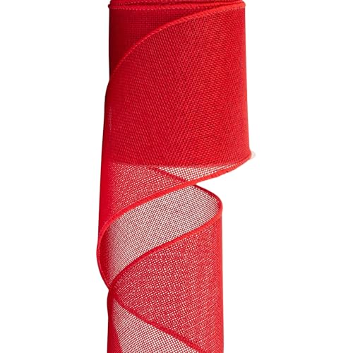 Meseey 4 Inch Red Burlap Wired Ribbon 10 Yards Wide Natural Jute Wired Edge Ribbon for Farmhouse Wreaths Gift Wrapping Wedding Holiday Decoration