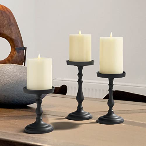 Lamplust Black Pillar Candle Holder Candle Stand, Set Of 3 Candle Holders, Fits 3 Inch Pillar Candles, Matte Black Metal, Assorted Height Candle Holders For Jar Candles Coffee Table Decor #TOP4