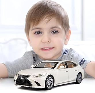 1/32 Compatible for Lexus Ls500h Model Car, Zinc Alloy Pull Back Toy car with Sound and Light for Kids Boy Girl Gift-White