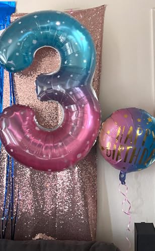 Image of 3 Balloon Numbers Birthday Decorations, 40In Pink Purple Blue Balloons | Eye-catching Appearance, Perfect Decorative Centerpieces, Convenient Self-sealing Structure, Widely for Various Occasions
