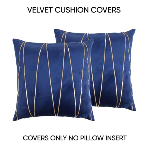 Image of Amazon Brand - Umi Gold Leather Striped Pack of 2 Throw Pillow Covers Velvet Decorative Cushion Covers Cases for Sofa Bedroom Livingroom Car 18 x 18 in Blue Color