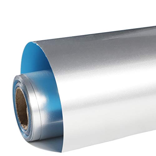 Image of FUNKAKA Heat Transfer Vinyl Shiny Silver PU Soft Metal HTV Rolls, 12 inch x 9ft