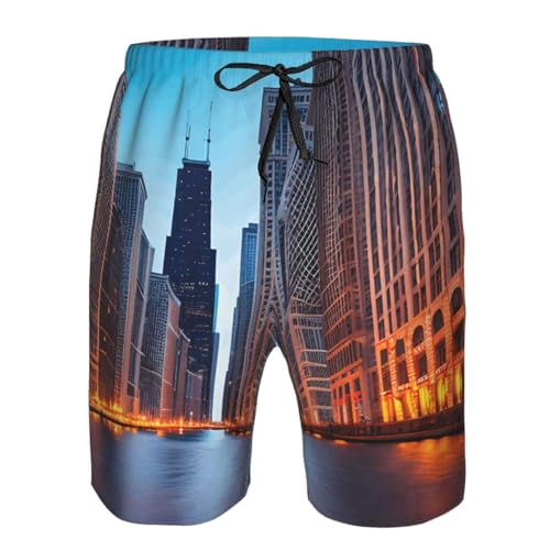 Chicago Illinois USA Print Mens Casual Shorts Drawstring Summer Beach Stretch Shorts Novelty Swimtrunks4