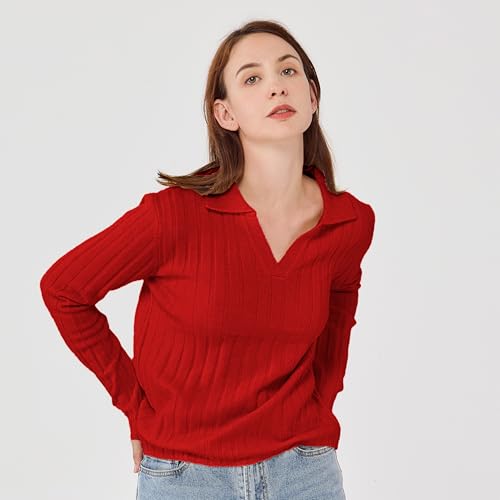 Cuello V Sudadera de Solapa Ligera Femenina y pullover de punto chic 4