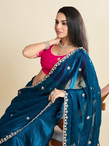 Image of Women's Chiffon Saree with Unstitched Blouse Piece