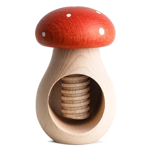 Creative Home Nussknacker Holz | Fliegenpilz Form | 10 x 6 cm | Natürliches Buchenholz | mit Schraubmechanismus | Schraubgewinde | Massiv & Nützlich Nussknack