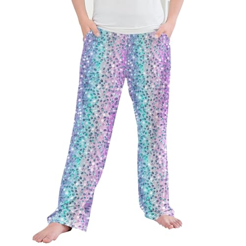 Glitter Texture Long Pajama Pants Elastic Waist PJ Bottoms with Pockets S A112862
